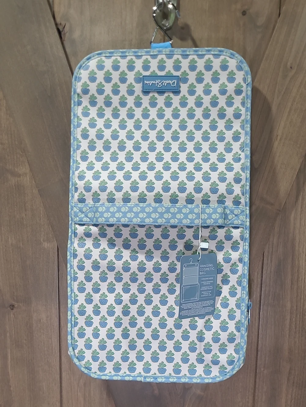 Block Printed Blue Floral Hanging Cosmetic Bag Organizer - NWT